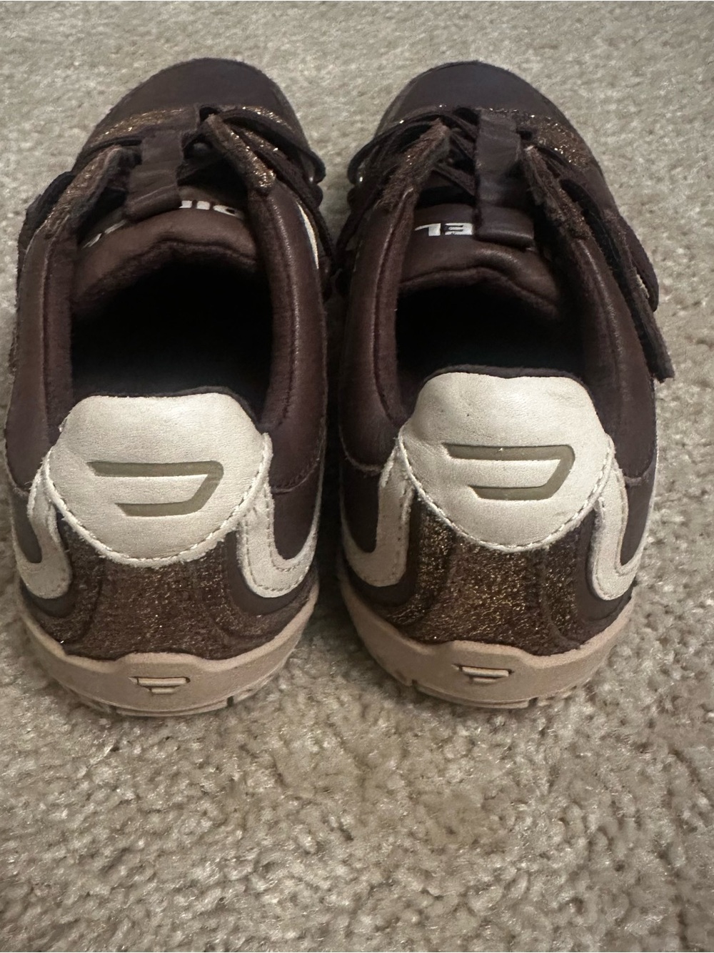 Diesel Motion Women’s Gold Sparkle Brown Leather Size 8 38.5 Shoes Sneakers - Picture 5 of 8